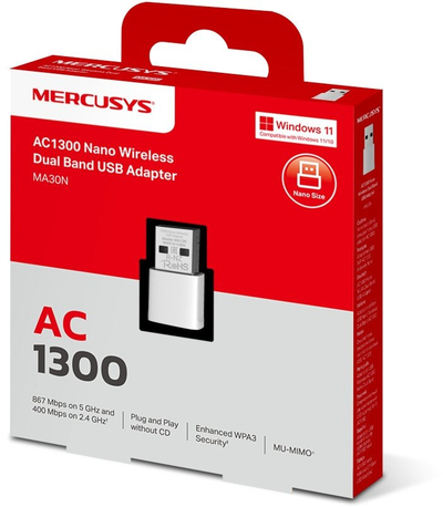 Adapter WiFi USB Mercusys MA30N, AC1300, Dual Band, i zi