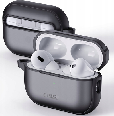 Kllëf Tech-Protect Magmat për kufje Apple AirPods Pro / Pro 2, TPU + polikarbonat, me karabinë, i zi matte