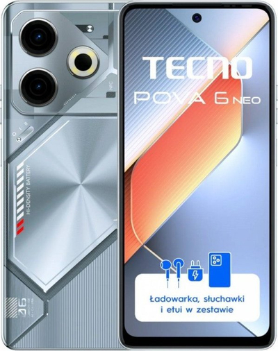 Telefoni Tecno Pova 6 Neo, 6.8", 8/256GB, argjendtë