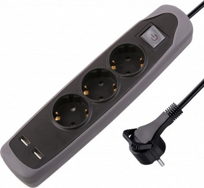 Prizë zgjatuese Electraline 62150, 3x Schuko, 2x USB, kabllo 2m, e bardhë