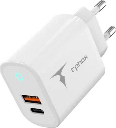 Karikues muri T-phox Glory 45W, USB dhe USB C, i bardhë