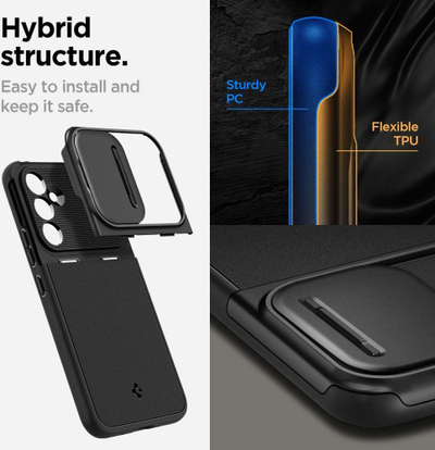 Kapak telefoni Spigen Optik Armor për Samsung Galaxy A54 5G, kapak kamere që rrëshqet, i zi