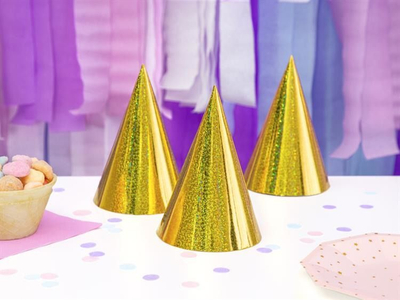 Kapele feste holografike, set 6 copë, 16cm, e artë