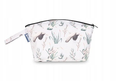 Neceser kozmetik Sensillo Cosmetic Bag Oliwka Cranes, mbyllje me zinxhir, material i papërshkueshëm nga ndotja, me dizajn lejlekësh