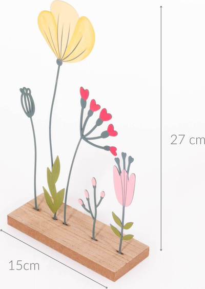 Dekor tavoline FLORINA Field Flowers, metal dhe dru, 28cm, shumëngjyrësh
