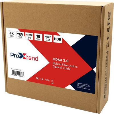 Кабел HDMI ProXtend 2.0 AOC, 4K 60Hz, оптичко влакно, сив