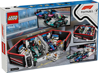Lodra ndërtime Lego City 60444 F1 Garage, Mercedes AMG dhe Alpine, set ndërtimi, shumëngjyrëshe