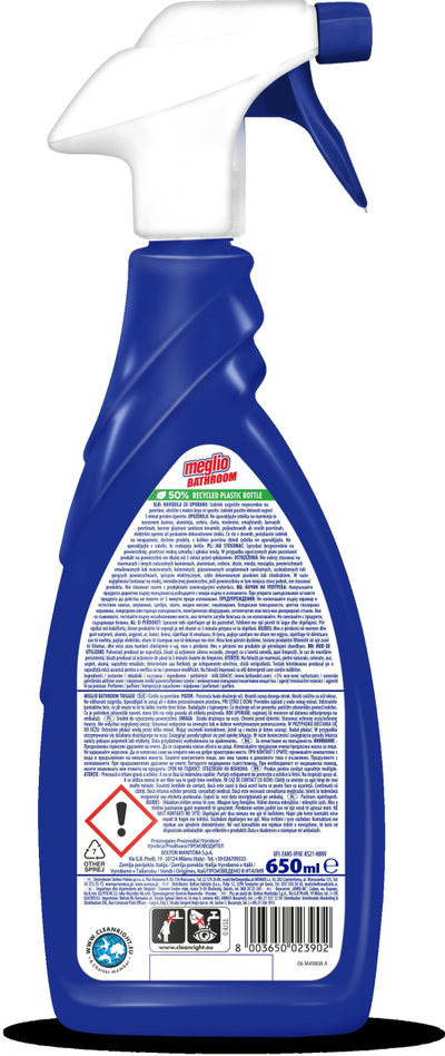 Спреј за чистење бања Meglio Bathroom Liquid, 650ml, за плочки и чешми
