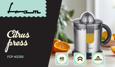 Shtrydhës agrumesh FRAM FCP-402SS, 40W, 1.2L, çelik inox, i zi argjendtë