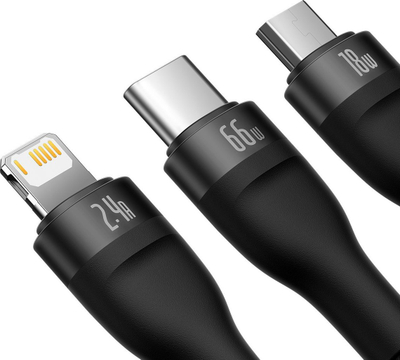 Kabllo karikimi Baseus 3‑në‑1 USB, 66W, 1.2m, e zezë