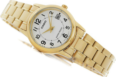 Orë dore Casio LTP-V002G-7B2 për femra, analog, datë, e artë