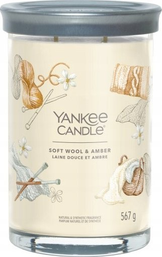 Qiri aromatik Yankee Candle Soft Wool &amp; Amber, Signature Large Tumbler, 567g, ngjyrë neutrale
