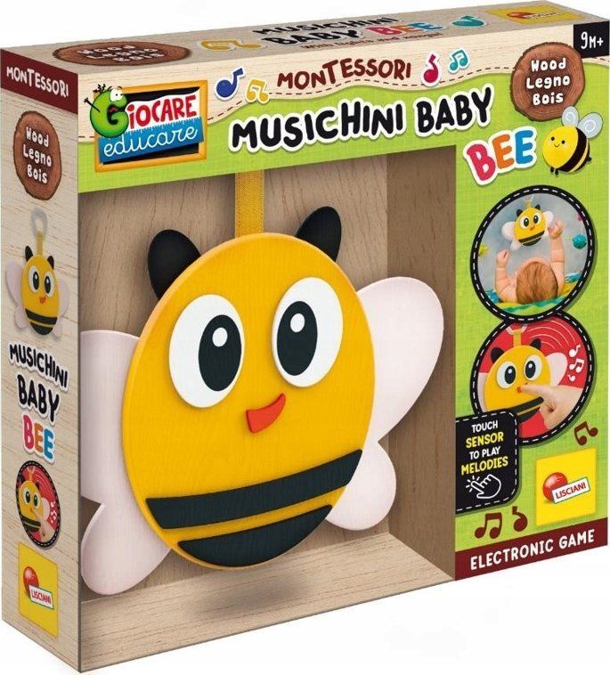Lodër druri muzikore Lisciani Montessori Musichini Bee, me drita, me sensor prekjeje, shumëngjyrëshe