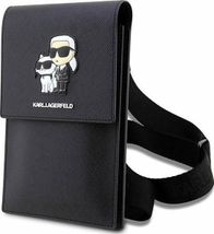 Çantë telefoni Karl Lagerfeld KLWBSAKCPMK, lëkurë Saffiano, me rrip shpatulle, e zezë