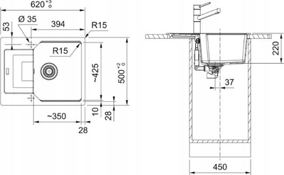 Lavabo kuzhine Franke Urban UBG 611-62, Fragranit+, një legen, e bardhë polar