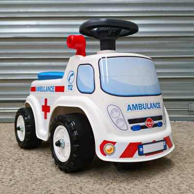 Makine ride-on FALK Ambulancë, me timon e borie, sedilje me hapësirë, e bardhë
