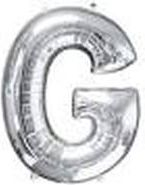 Balonë dekorative Litera "G", 81cm, e argjendtë (MZAB0050)