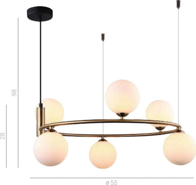 Llambadar varës Netlighting MDM-3974, 6xG9, diametër 55cm, i artë me globat e bardha