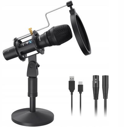 Mikrofon dinamik Maono AU-HD300T, XLR USB, me qëndrues tavoline, i zi