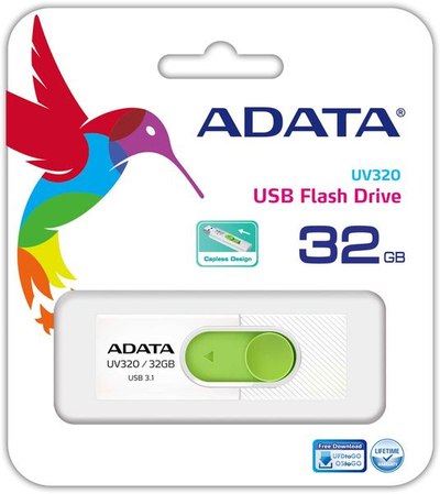 USB флеш ADATA UV320, 32GB, USB 3.1, бело зелена