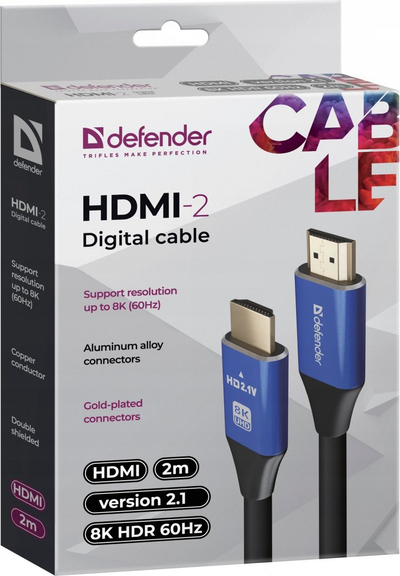 Kabllo HDMI Defender v2.1, 3m, 8K, e zezë