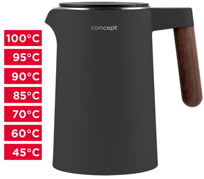 Ibrik elektrik Concept RK3305, 1.5L, kontroll temperature, gri e errët