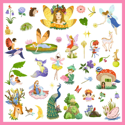 Set ngjitëse metalike Djeco Fantasy Creatures, 160 copë, 20 x 20 cm, shumëngjyrëshe