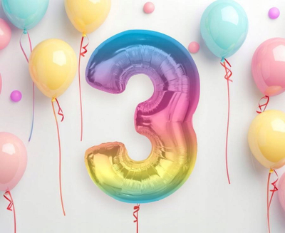 Balonë numri 3 Rainbow Colorful, folie, 92 cm, shumëngjyrëshe