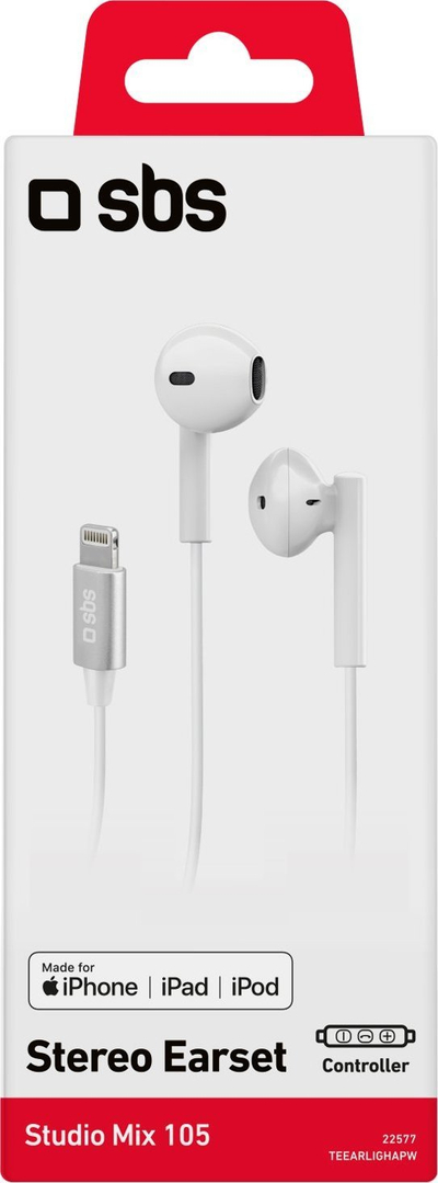 Kufje me kabëll SBS Studio Mix 105, in ear, Lightning, të bardha
