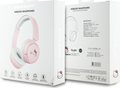 Kufje Bluetooth Hello Kitty HKOBHV6ROKFP, wireless, over ear, rozë