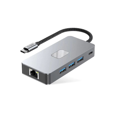 Hub USB‑C Tech‑Protect HB05, 9 në 1, HDMI 4K, RJ45, gri