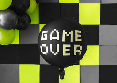 Balonë me shkrim PartyDeco Game Over, 45cm, e zezë