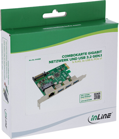 Kartë rrjeti dhe USB InLine Combo Card, PCIe x1, 1x RJ45 Gigabit, 3x USB 3.2 Gen1