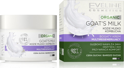 Krem fytyre Eveline Organic Goats Milk, rigjenerues i pasur për lëkurë të thatë, 50ml
