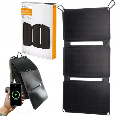 Panel diellor portativ Denver SOP-10200MK2, 20W, dalje USB dhe DC, i zi