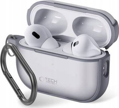 Kuti mbrojtëse Tech-Protect Magmat për Apple AirPods Pro 1 2, TPU PC, me karabinë, gri mate