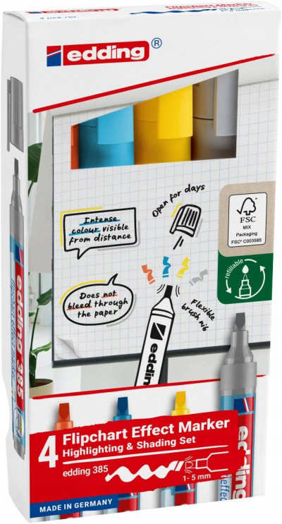 Set markera flipchart Edding 4-385-4, efekt, 4 copë, me ngjyra të ndryshme