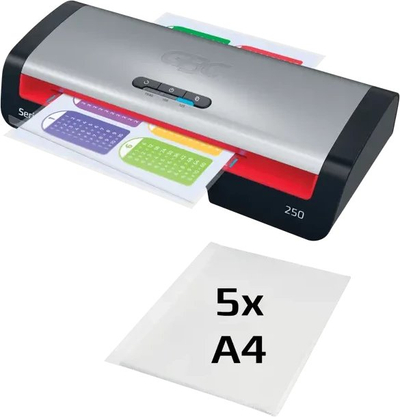 Ламинатор GBC Laminator 250, формат до A4, брзо загревање, црно сребрено и црвено