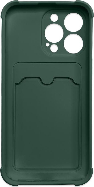 Мобилна маска Card Armor за iPhone 12 Pro Max, цврст силикон, со џеб за картички, темно зелена