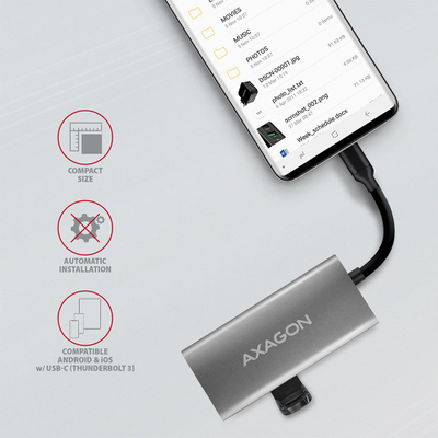 USB разделник Axagon HMC-4G2 Speedster 4, USB-C 3.2 Gen 2 10Gbps, 4 порти, сив