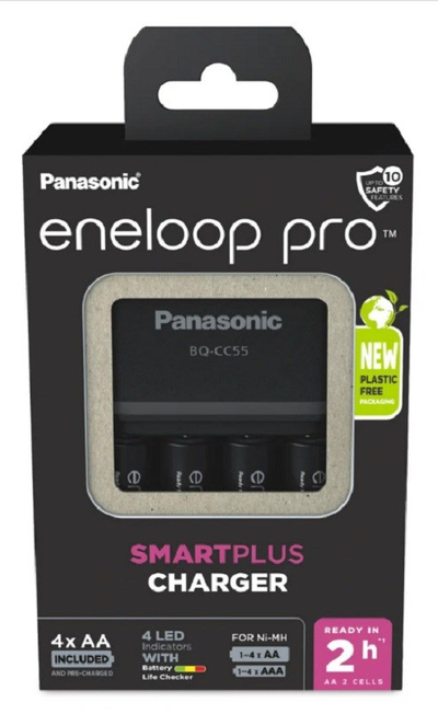 Karikues baterish Panasonic Eneloop Pro K-KJ55HCD40E, SMARTPLUS, 4x AA Ni-MH, i zi