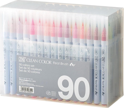 Set brush-pen ZIG Clean Color Real Brush, 90 copë, me bojë me bazë uji, shumëngjyrësh
