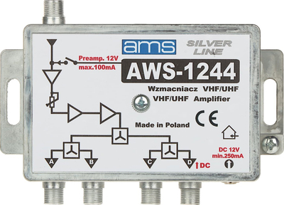 Amplifikator antene AMS AWS-1244, me rregullim fitimi, furnizim 100 mA