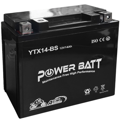Bateri për motoçikletë Power Batt YTX14-BS, 12V 14-AH