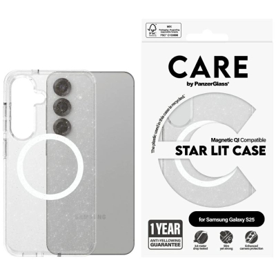 Kllaf telefoni PanzerGlass CARE Urban Combat Star Lit, për Samsung Galaxy S25, Magnetic Qi, transparent me yje