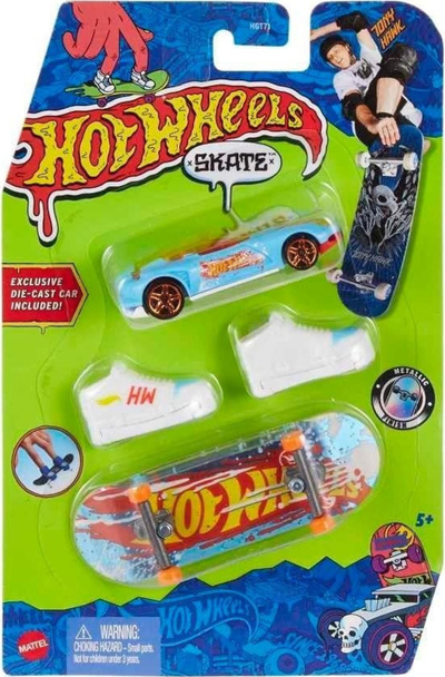 Set lodër Hot Wheels Skate Tony Hawk Collector, dërrasë gishtash me këpucë, makinë metalike, shumëngjyrëshe