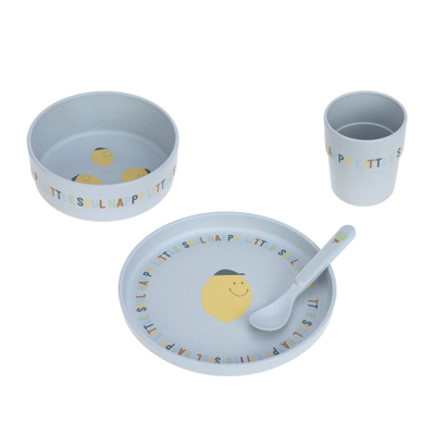 Set enësh për fëmijë Lässig Happy Fruits Lemon, 4 pjesë, dizajn limoni, gri e çelët