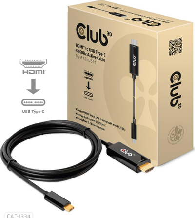 Kabllo USB Club 3D USB C në HDMI, 1.8m, e zezë