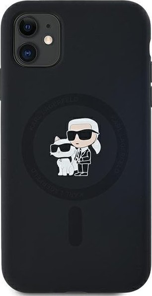 Kapotë telefoni Karl Lagerfeld KLHMN61SCMKCRHK për iPhone 11/Xr 6.1", me MagSafe, silikoni, e zezë