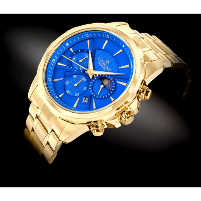 Orë burrash Giewont GW9460-B5 Chronograph, xham safir, ngjyrë ari blu